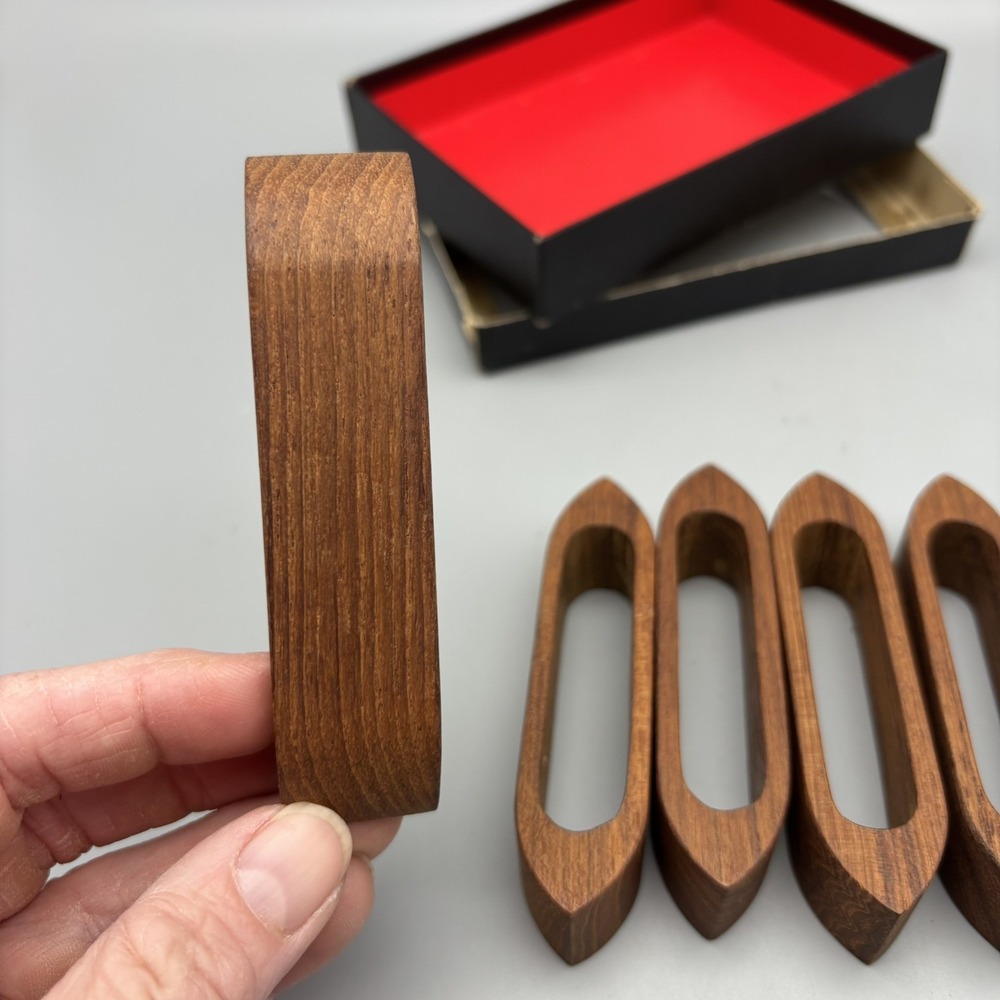 Vintage Teak Napkin Rings Holders Wooden MCM Scandinavian Style Set of 6